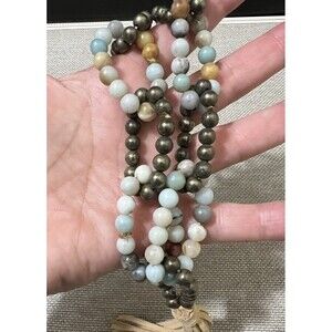 Picasso Jasper Grey Pearl Beaded Necklace Leather Tassel Boho Gift For Her